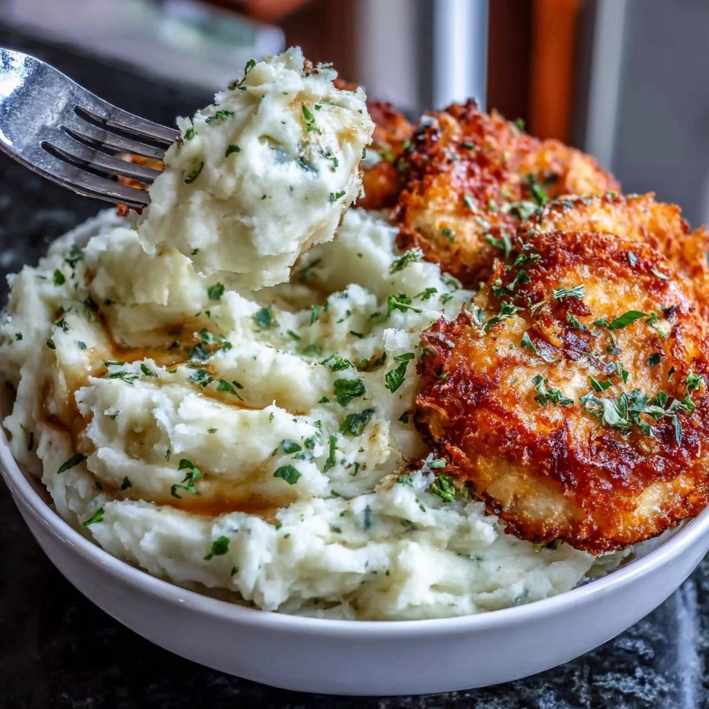 Mashed Potatoes With Crispy Chicken Cutlets