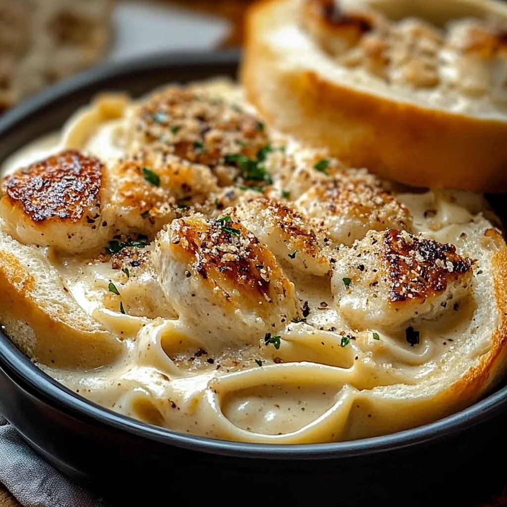 Chicken Alfredo Garlic Bread Bowls