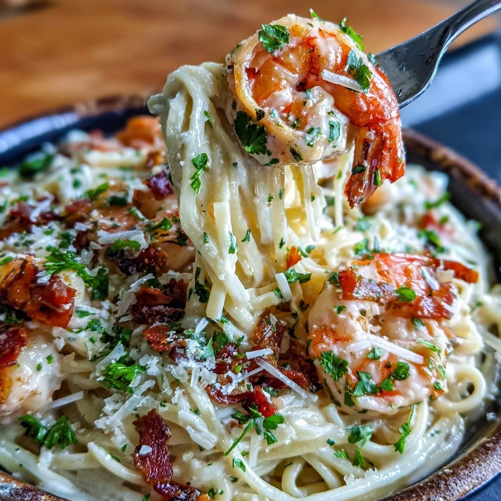Shrimp Pasta With Garlic Cream Sauce