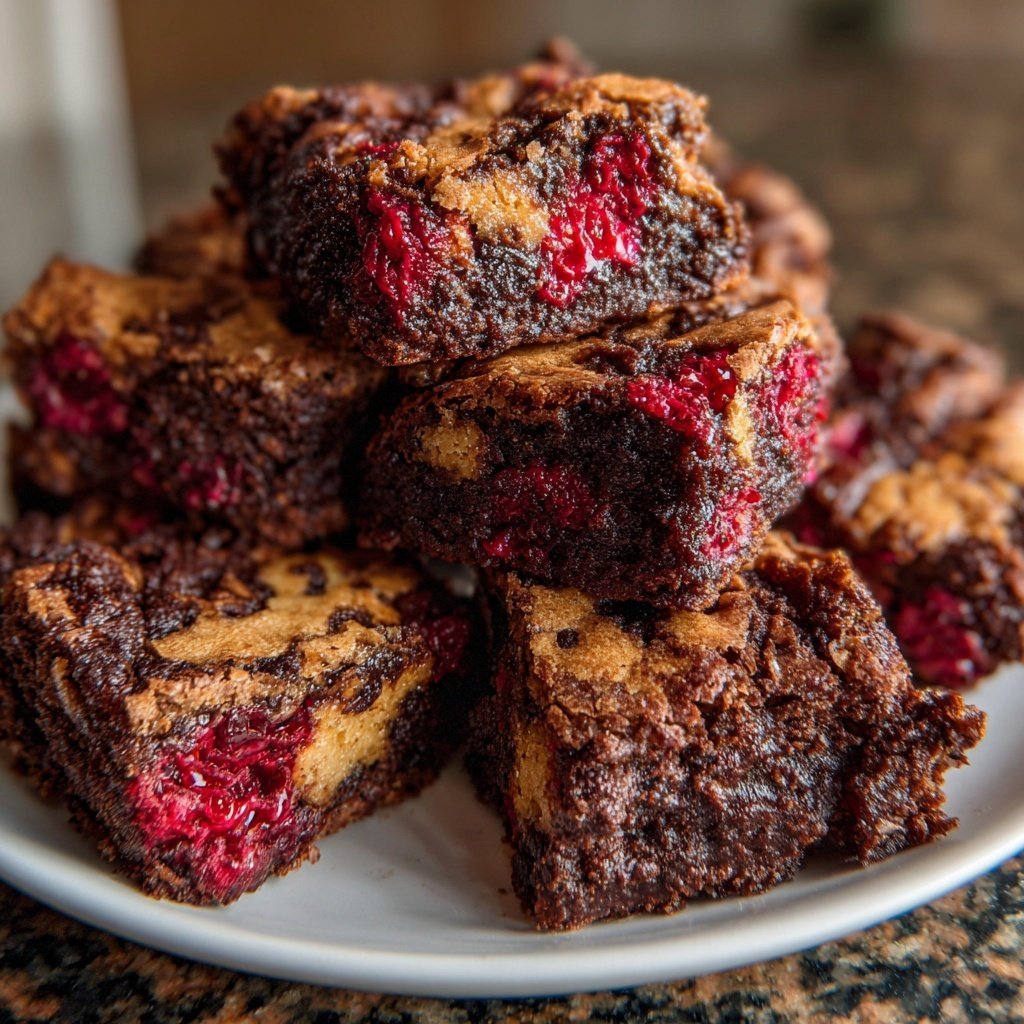 Cottage Cheese Brownies with Raspberry Swirl