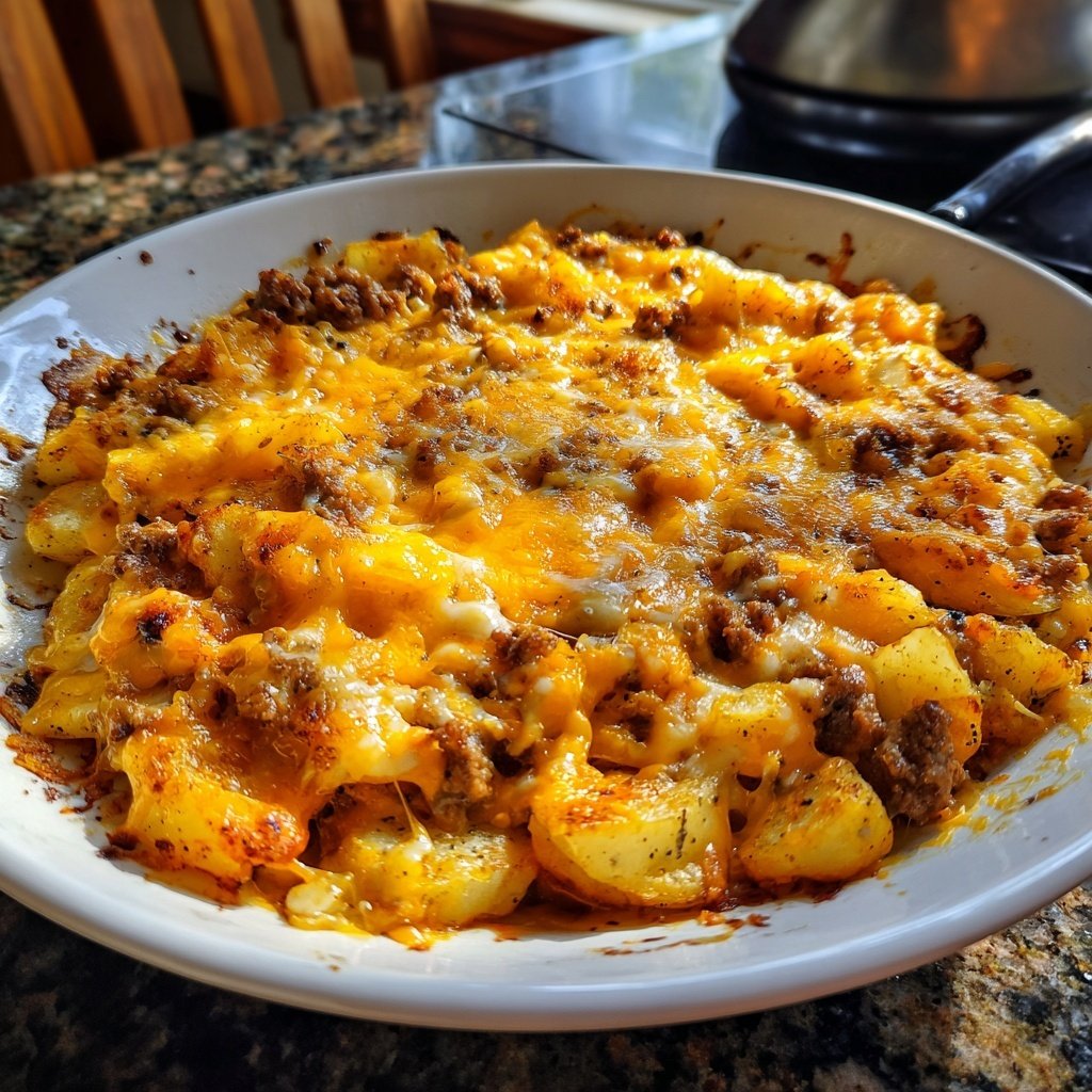 One Pan Cheesy Meat and Potato Skillet